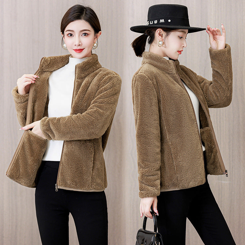 Autumn And Winter Thickened Double-sided Coral Fleece Coat For Women